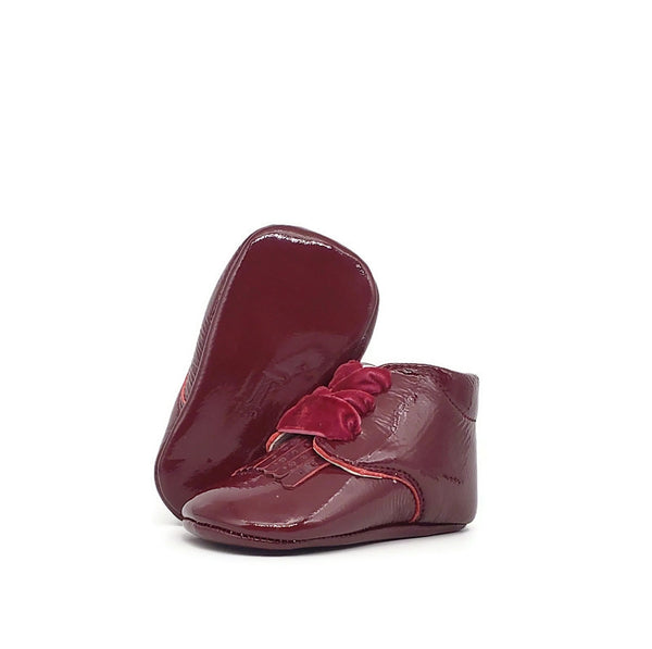 Baby Crib Shoes - Burgundy Patent + Velvet - Tippy Tot Shoes