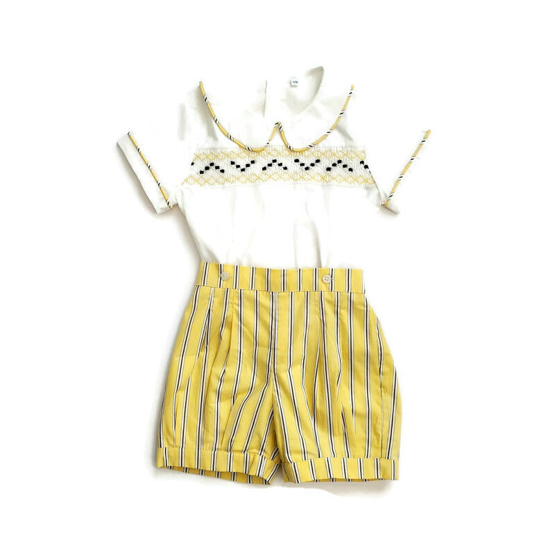 Boys 2pc Smock Embroidery Set - Yellow - Tippy Tot Shoes