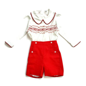 Boys 2pc Smock Embroidery Set - Red - Tippy Tot Shoes