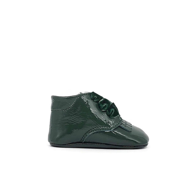 Baby Crib Shoes - Emerald Green Patent + Velvet - Tippy Tot Shoes