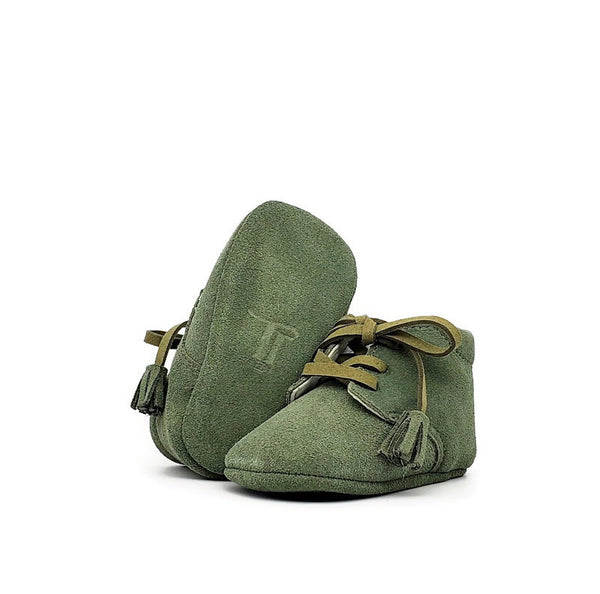 Baby Crib Shoes - Sage Suede + Tassel - Tippy Tot Shoes