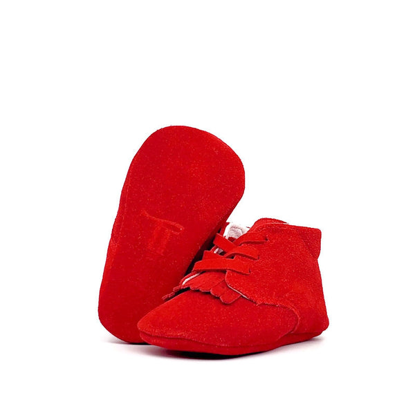 Baby Crib Shoes - Red Suede+ Fringe - Tippy Tot Shoes