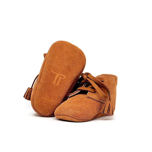 Baby Crib Shoes - Tan Suede + Tassel - Tippy Tot Shoes